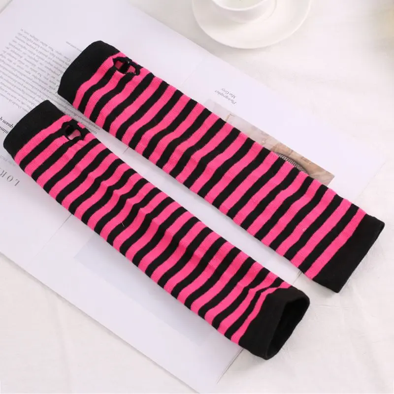 MR Women's Korean version of the warm long gloves arm sets wholesale classic black white striped finger cotton long wristband - Цвет: MR