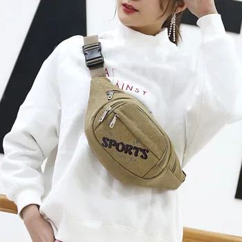

Fashion Canvas Unisex Solid Color Casual Sports Pockets Shoulder Bag Waist Packs Chest Bag Crossbody Flap Versatile Pack