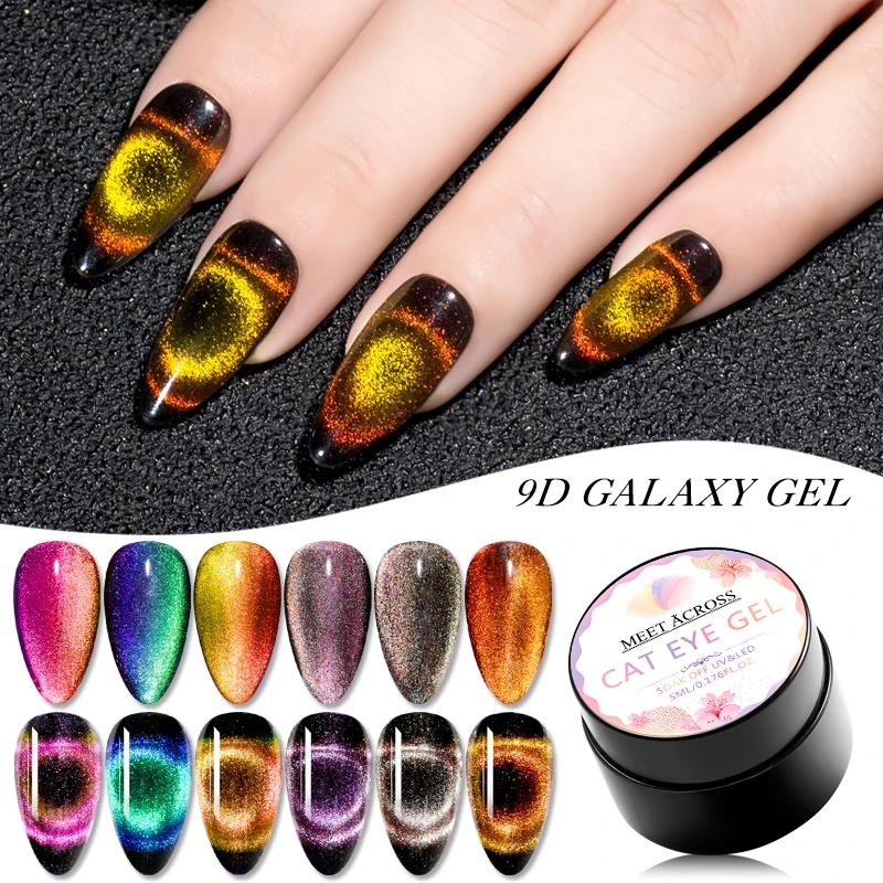 

MEET ACROSS 9D Galaxy Cat Eyes Gel Nail Polish Need Magnet Chameleon Magnetic UV Nail Varnish Shiny Nail Art Gel