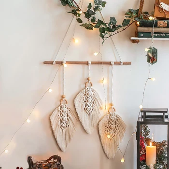 

Tassel Macrame Hand-woven Wall Hanging Tapestry Pendant LED Light String Moon Dream Catcher Boho Fashionable Wall Art Home Decor