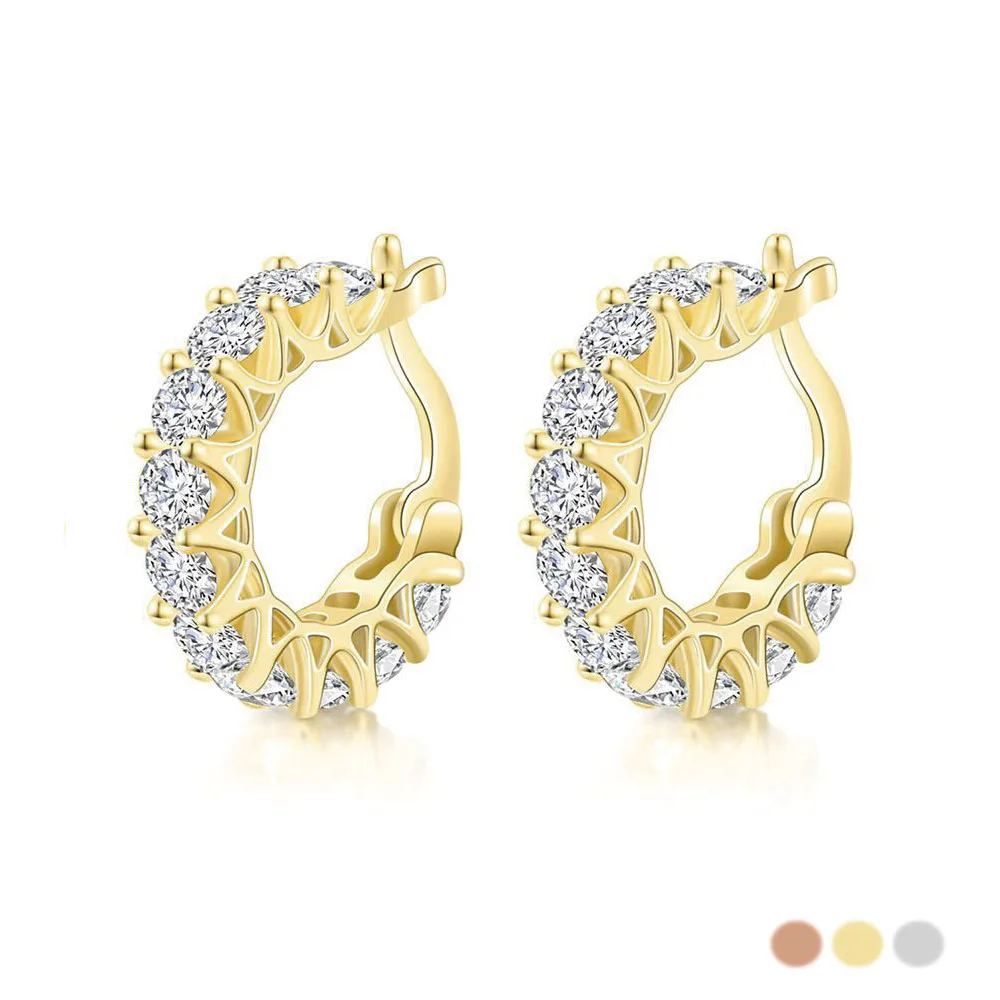 MxGxFam  Rose / White / Light Yellow Gold Color Full Zircon Hoop Earrings For Women  Fashion  Jewelry Good Quality