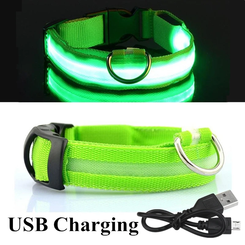 Green USB USB Перезаряжаемый светодиод для домашних собак светящийся ошейник для домашних животных светящееся мигающее ожерелье для прогулок на открытом воздухе ошейник безопасности для собак товары для домашних животных - Цвет: Green USB