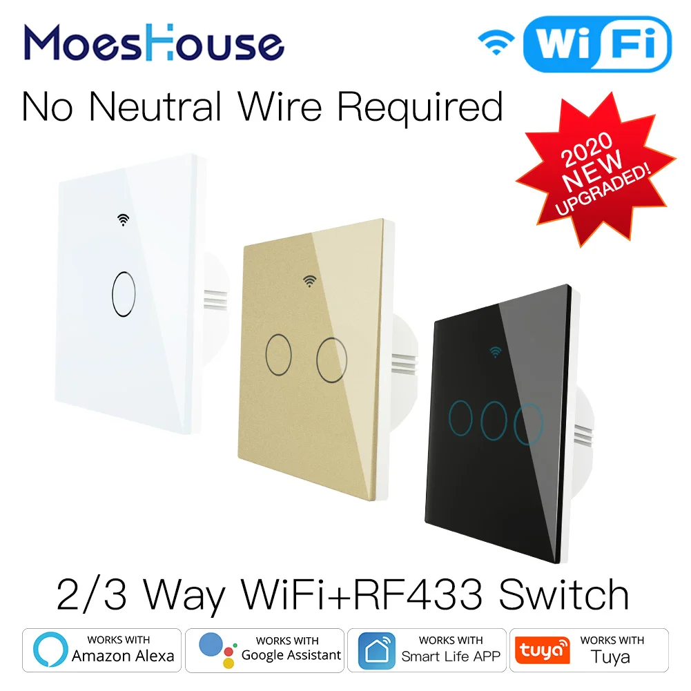 

NEW WiFi Smart Light Switch RF433 No Neutral Wire Single Fire Smart Life Tuya App Control Works with Alexa Google Home 220V EU