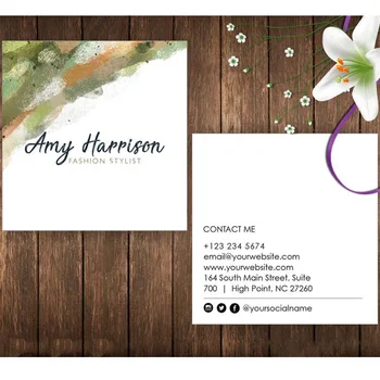 

Custom Square Business Card,green brown Abstract Name Card ,Artist name card, minimal business card, watercolours name card