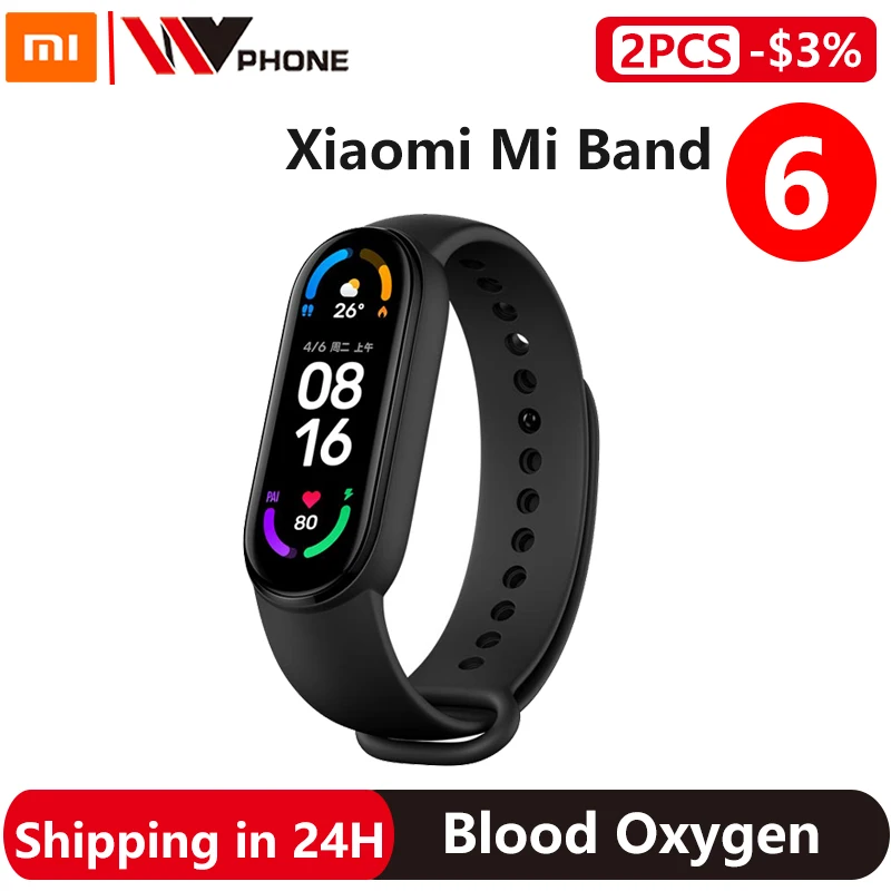 Смарт-браслет Xiaomi Mi Band 6 фитнес трекер с AMOLED экраном 5 цветов функцией измерения
