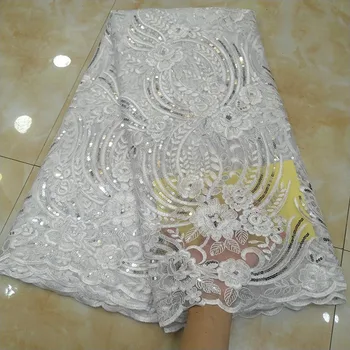 

Pure White African Tulle Lace Fabrics Embroidered 2019 High Quality Nigerian Net Lace Fabric Sequins French Mesh Lace Fabric