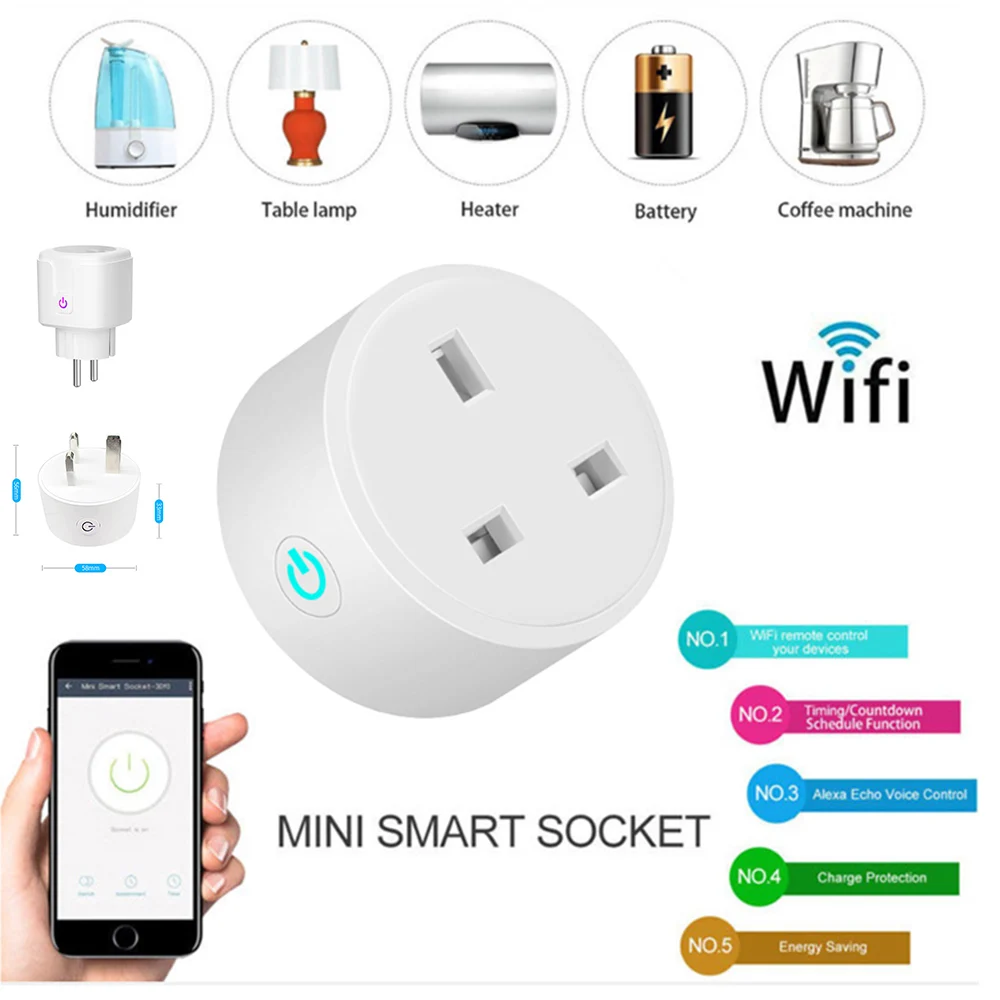 

EU/UK/US Smart Home Plug Wireless WIFI Remote Control Socket Voice Control Smart Power Socket Support Alexa Google Home 100-240V