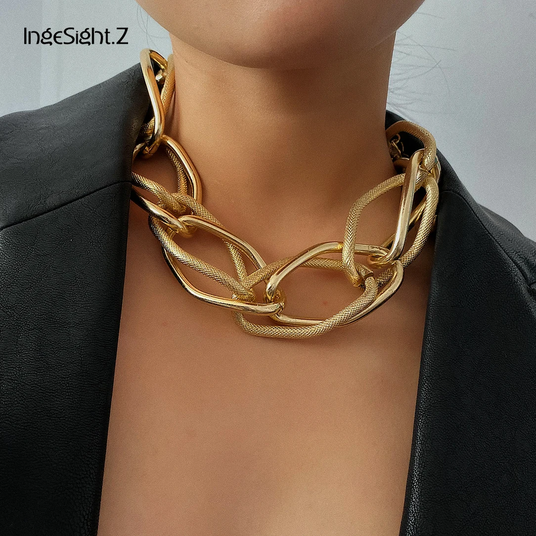  IngeSight.Z Punk Exaggerated Thick Miami Curb Cuban Choker Necklace Collar Hip Hop Chunky Heavy Met