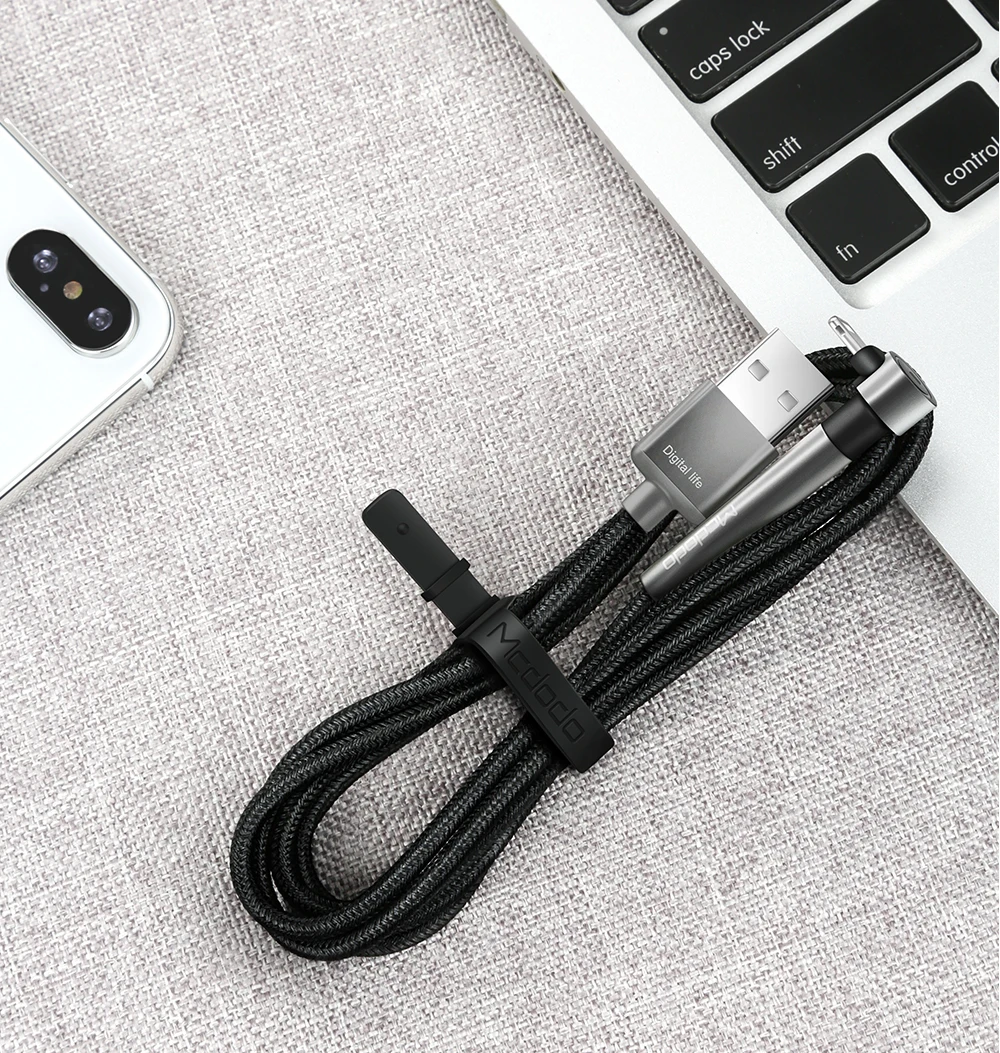 MCDODO 1,2/1,8 m 90 usb-кабель для iPhone XS Max XR X 8 7 6s Plus 5 светодиодный зарядный держатель кабель мобильного телефона зарядное устройство Шнур данных