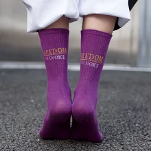 Осень, стиль, женские носки, хлопковые, с буквенным принтом, в полоску, модные, удобные, одноцветные, дышащие, дезодорирующие, длинные носки для женщин