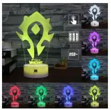 СВЕТОДИОДНЫЙ 3D светильник World of Warcraft, кольца с этническими мотивами, дистанционное управление, ночник, USB, декоративная настольная лампа, детский подарок - Цвет: Цвет: желтый