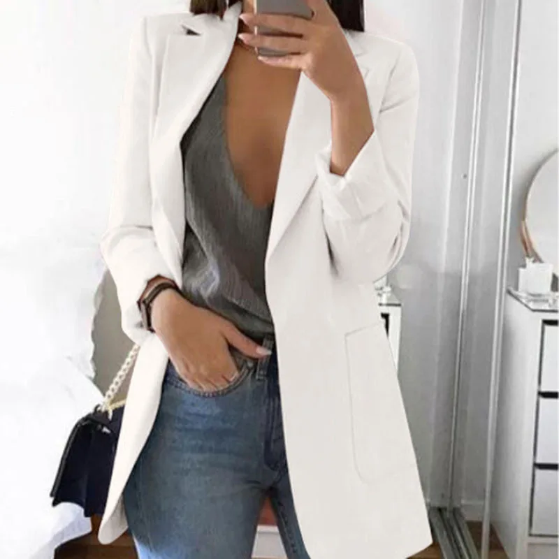 mother of the bride pant suits XXXXXL Large Size 2022 New Women Elegant Slim Casual Solid Business Blazer Bodycon Long Blazers Jacket Ladies Spring Autumn Suit white pant set