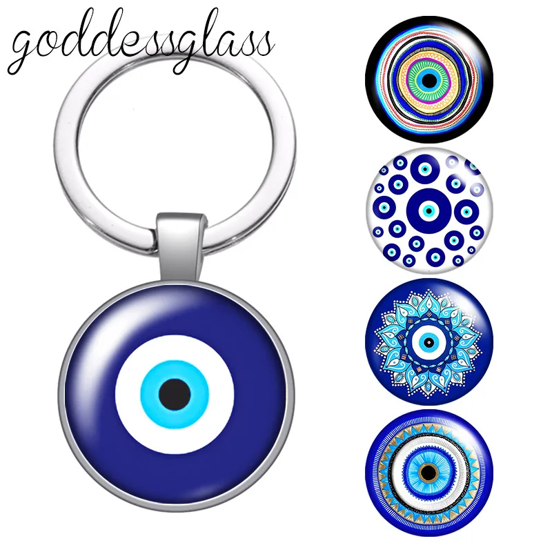 Круглый стеклянный брелок с кабошоном Beauty Blue Evil Eye для автомобильных ключей
