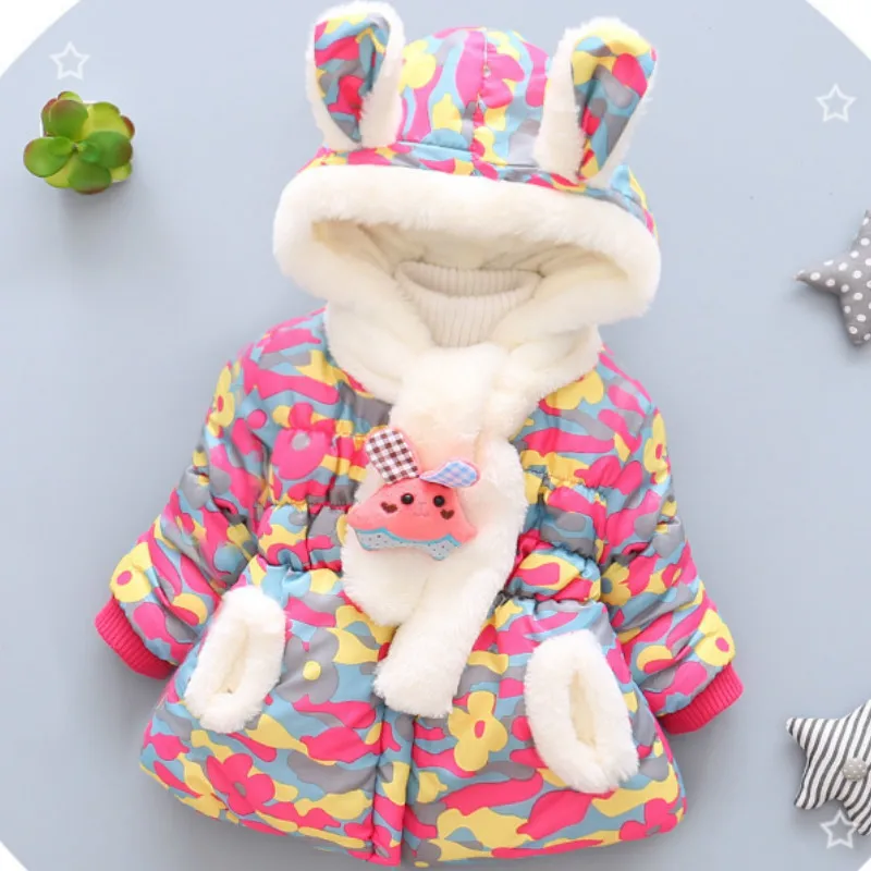 

2019 New Fashion Winter Newborn Children Plus Velvet Cute Cotton Jacket Hooded Infant Clothing Baby Costume Girl Coat Clothes