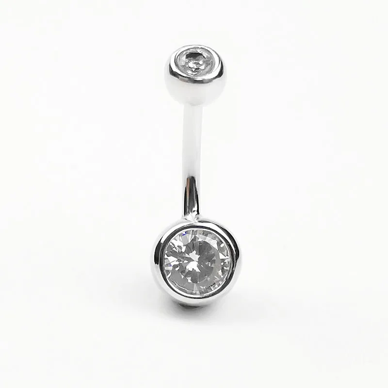 

925 Sterling Silver Navel Nails Round Clear Zircon Belly Button Ring Woman's Navel Ring Not Allergic Piercing Jewelry