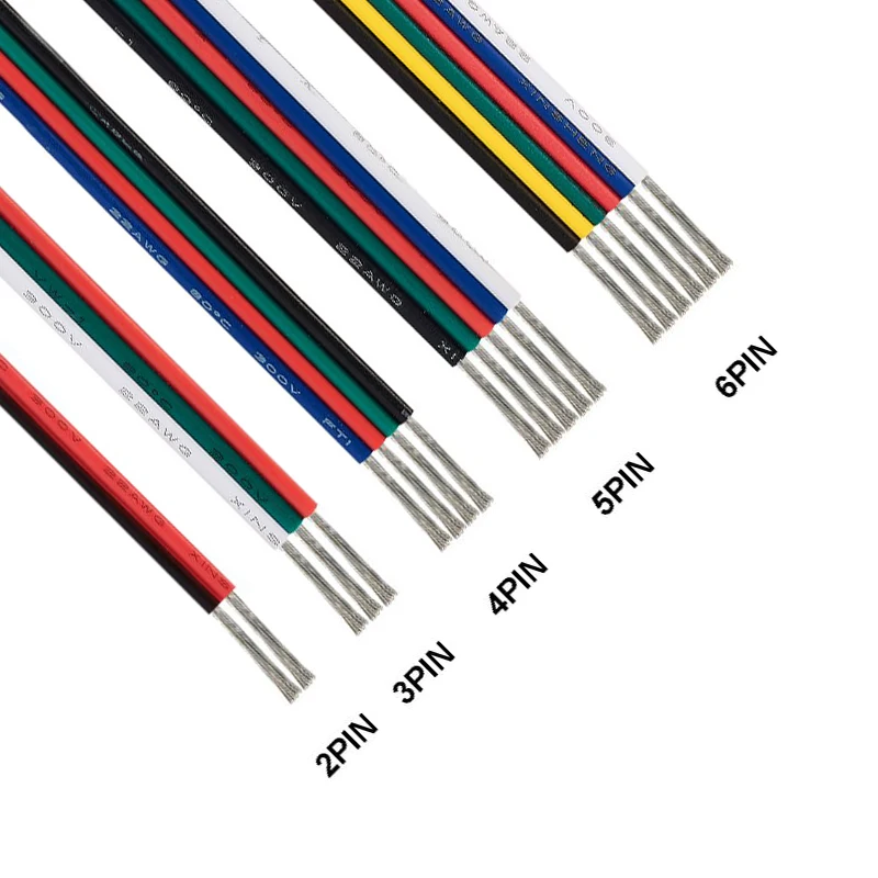 2/3/4/5/6pin Соединительный кабель для светодиодной 5M/100M RGB электрический провод 22AWG