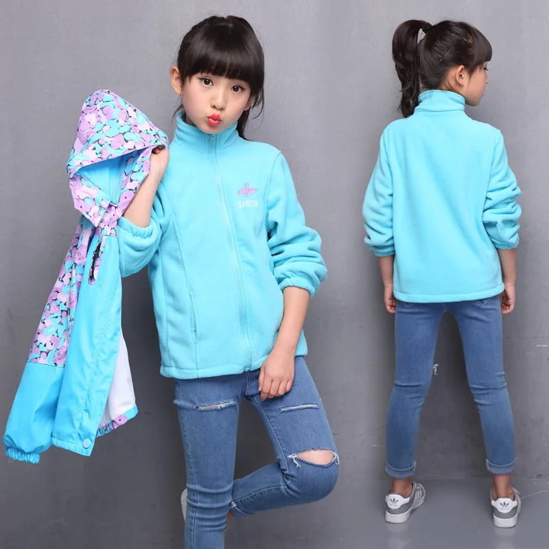 

Girls Deconstructable Three-in-One Raincoat Jacket Spring Autumn Winter New Style Outdoor Coat Childrenswear CHILDREN'S Clothes