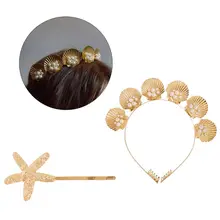 Морской стиль Золотой корпус тиара Корона с расческой искусственный жемчуг бисером свадебный обруч для волос для женщин девушек Отдых стиль Бобби Pin