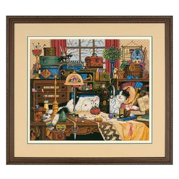 

14/22/25ct beautiful counted cross stitch kit Maggie The Messmaker sewing machine cat kitty dimensions 03884, sewing room