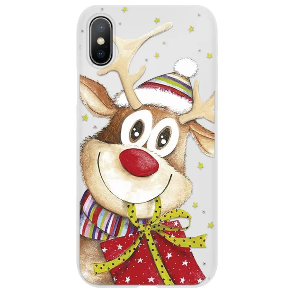 Чехол с рождественским оленем карамельных цветов для iPhone XR 11 Pro XS Max X SE 2 2020 мягкий