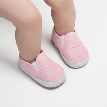 

Baby Solid Color Canvas Shoes Lazy Elastic Band One Step Baby Toddler Shoes Infant Soft-soled Walking Footwear w
