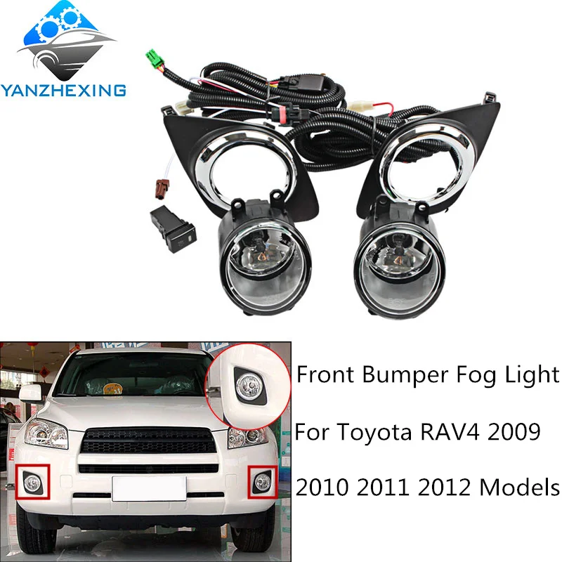 

Front Bumper Fog Light For Toyota RAV4 2009 2010 2011 2012 Fog Light Assembly Plating Lamp Cover Waterproof light bulb H11 55W