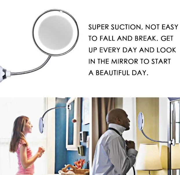 Зеркало с подсветкой 10X увеличительный, светодиодный косметический зеркало с сенсорным экраном, регулируемый светодиодный USB для ванной комнаты, складное косметическое зеркало, Прямая поставка