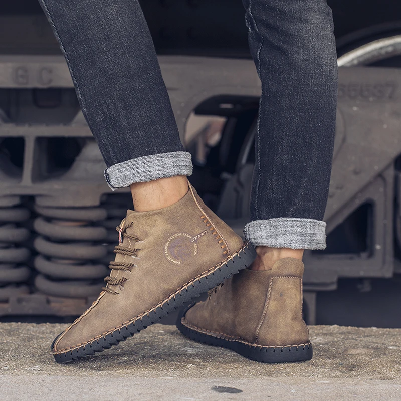 Fashion Casual Men Shoes Winter Warm Men Boots Split Leather Work Platform Boots Moccasins with Plush Men Shoes HX-119