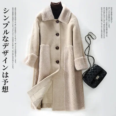 Зимние ягненка пальто с мехом Для женщин модные Однобортный свободная зимняя куртка Для женщин высокого качества пальто с мехом женские элегантные длинная куртка C мехом - Цвет: beige Camel