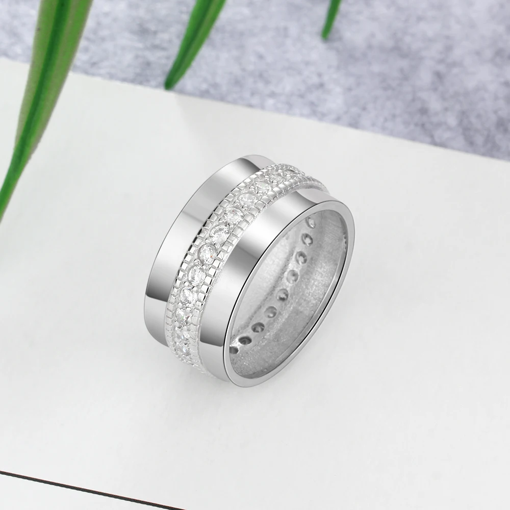 

Custom Engagement Rings For Women Silver Bling CZ Stone With 2 Engraved Names Personalized Gift