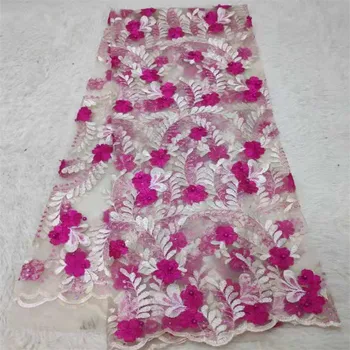 

Baby Pink White African Lace Fabric, 3D Embroidery Lace Beaded For Wedding, Bridal Dress Tulle Lace Fabric 2019 High quality