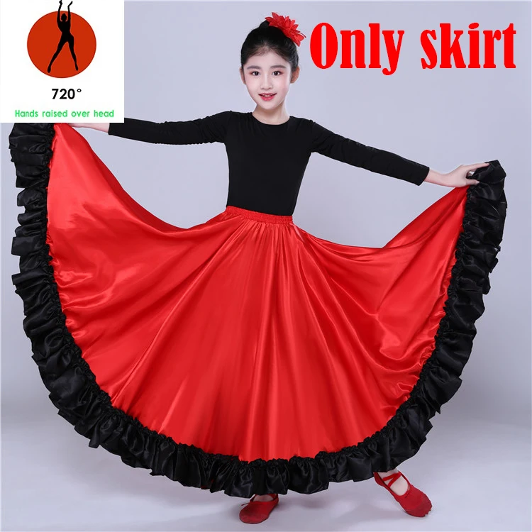 Цыганская принцесса, костюмы для танца живота, испанская традиционная юбка фламенко, атласная гладкая юбка размера плюс, платье DL5158 - Цвет: 720 degree