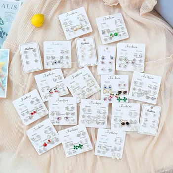 

Luokey Trendy New Korea Stud Earrings Set Fashion Delicate Small Crystal Earrings For Women Girls Minimalist Simple Life Jewelry