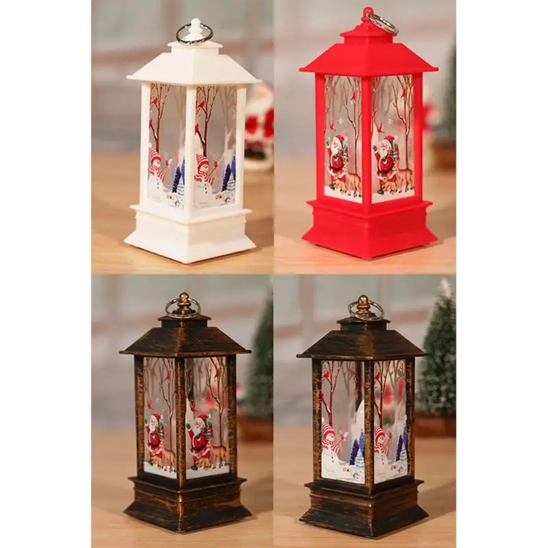 LED Night Light Xmas Wind Lamp Hand-made Retro Exquisite Painting Pattern Table Candlesticks Lantern Pendants Outdoor Decor