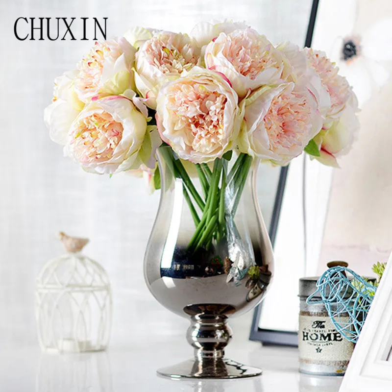 

5 heads hand artificial Sweetheart peony silk flowers upscale wedding bouquet fake flowers rose decoration for home hotel party