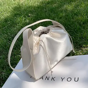 

Solid color Drawstring Bbucket bag 2020 Fashion New Quality Pearlescent PU Leather Women's Handbag Large Shoulder Messenger Bag