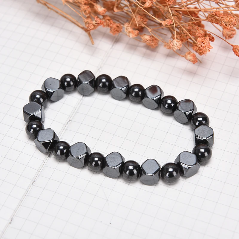Unisex Weight Loss Round Black Stone Magnetic Therapy Bracelet Health Care Magnetic Hematite Stretch Bracelets Slimming Product