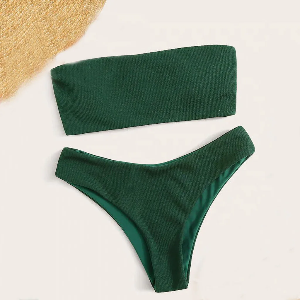 

Fashion Sexy Women Solid Bikini Sets Bandeau Padded Swimwear Lace Up Swimsuit Thong Biikini Brazilian Biquinis Monokini Tankini