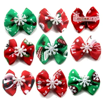 

100PCS New Christmas Hair Clip Popular Cloth bow hairpin Christmas pet poodle hair accessory dog hairpin