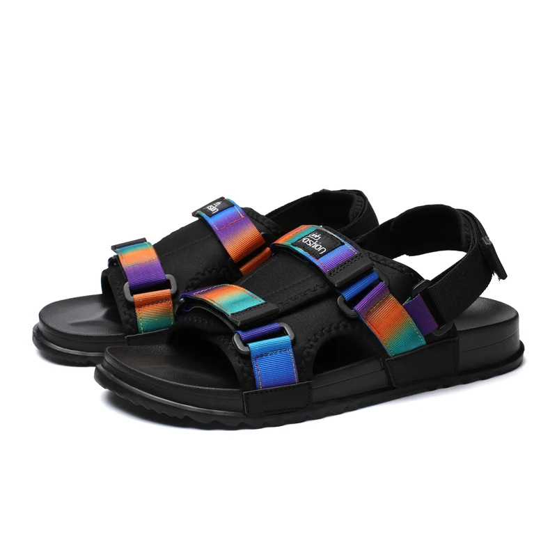 Roman letters comfortable denim summer new sandals men's platform flat elastic band men's daily casual shoes