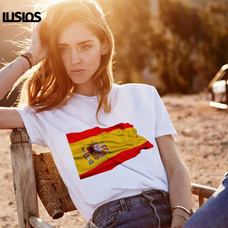 Женская футболка с принтом испанского флага повседневный топ открытым небом