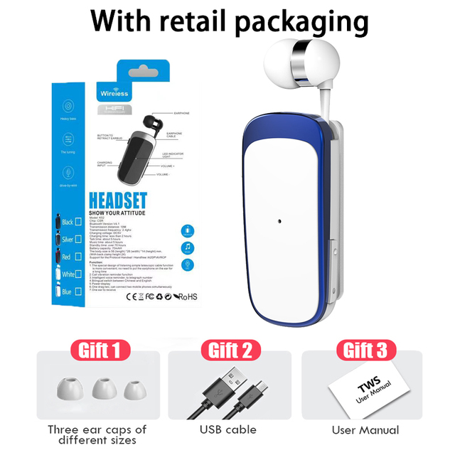 Earphone Bluetooth Handsfree Earbuds Headset Calls Remind Vibrator Wear Clip Driver for phone with Mic ears in lotus