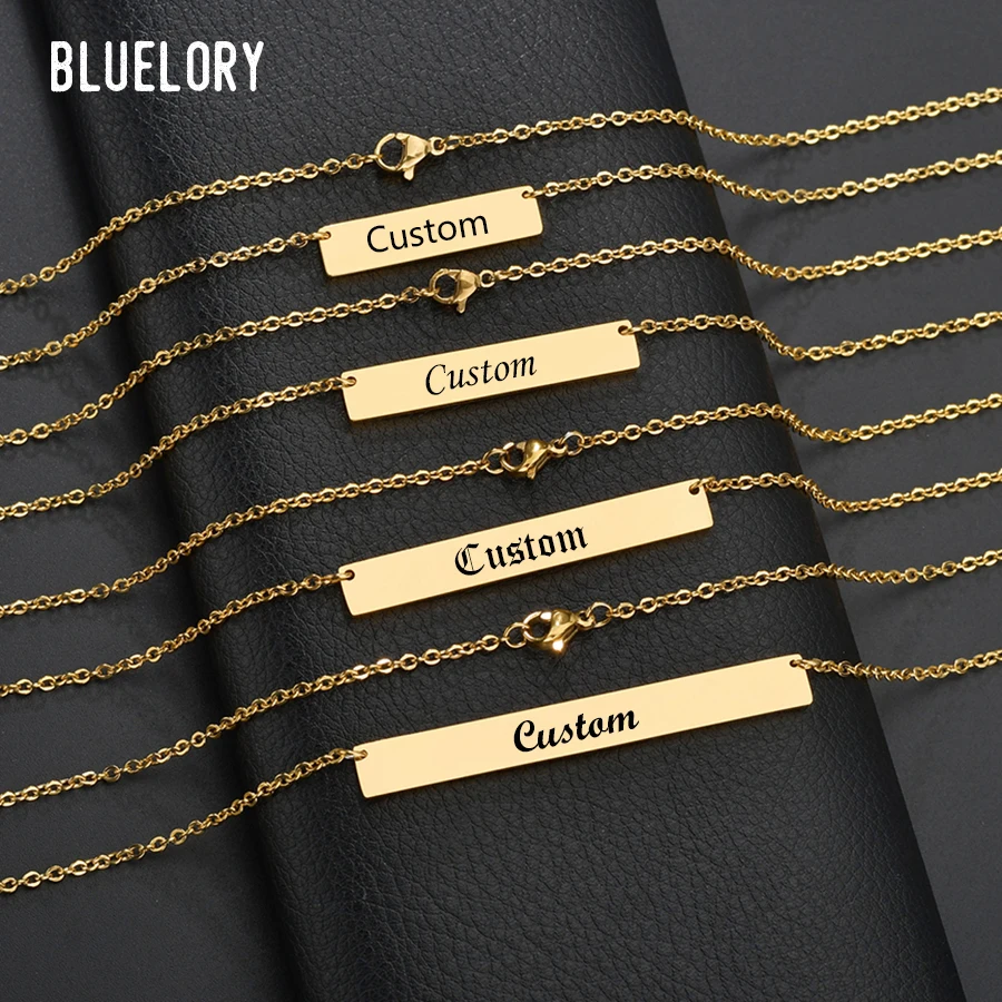 

Bluelory Custom Name Bar Women Necklace 4 Colors Laser Engrave Names Date Word For Family Friend Lovers Customized Jewelry Gift