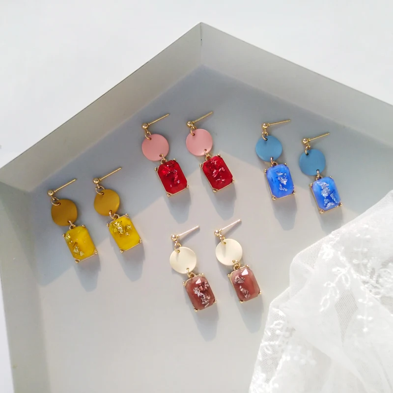 Суженные серьги-гвоздики с эпоксидной смолой женские модные геометрические серьги для девушек
