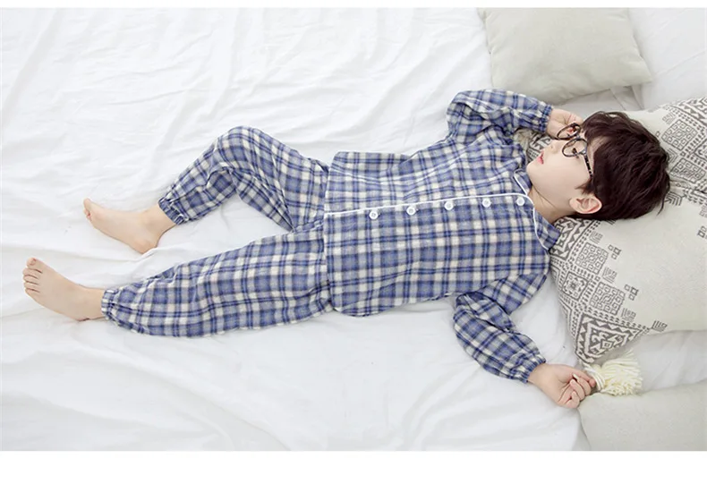Autumn BOY'S Plaid Tracksuit Piece Korean-style Children Casual Long Sleeve Pajamas+ Pajama Pants Set