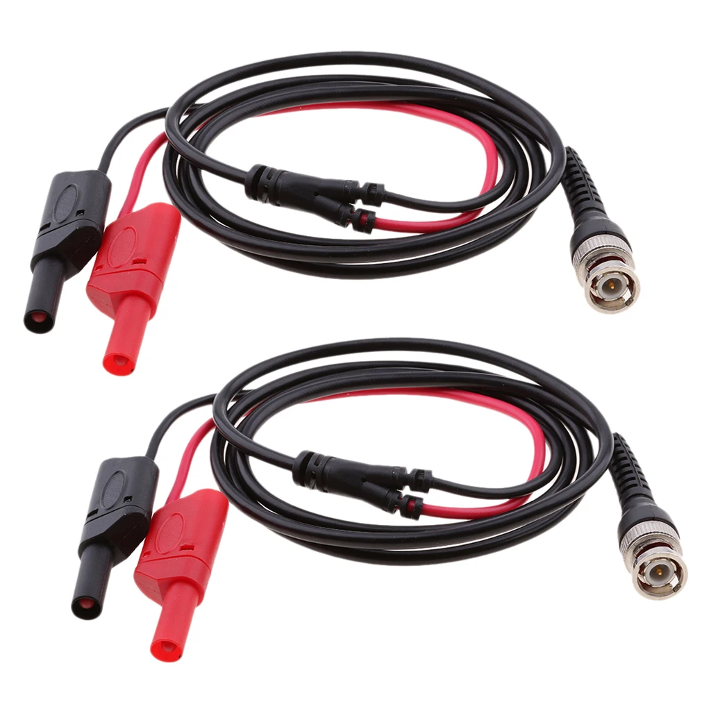 2pc BNC Q9 To Dual 4mm Stackable Shrouded Banana Plug Test Leads Probe Cable