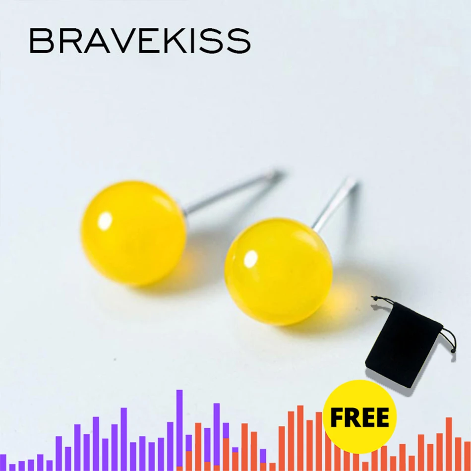 Женские круглые серьги-гвоздики BRAVEKISS желтые серьги из стерлингового серебра 925