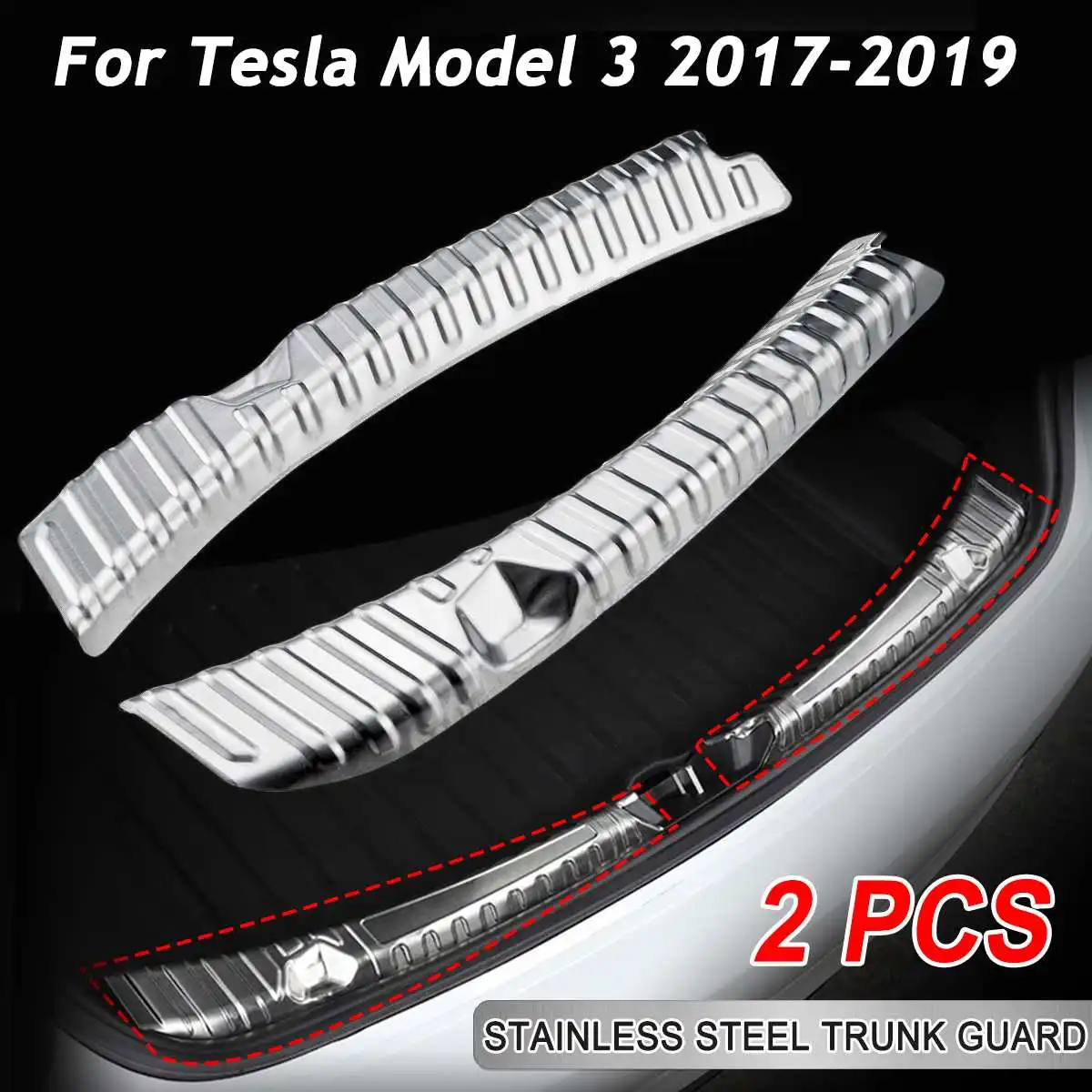Professional 2Pcs/set Stainless Steel Trunk Inner Guard for Tesla Model 3 2017-2019 Car Rear Bumper Plate Cover Trim | Автомобили и