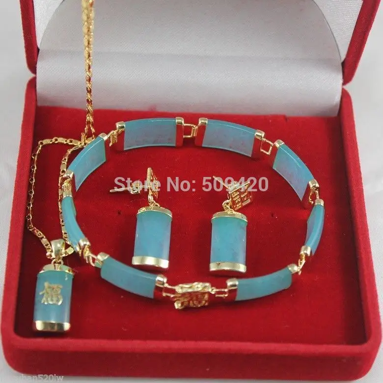 Free Shipping Wholesale&gt&gt Noblest Jewelry blue stone pendant necklace link bracelet earrings set | Украшения и аксессуары