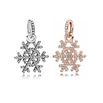 

2020 New 925 Sterling Silver Vintage Snowflake Pave Crystal Dangle Charm Pendant Bead Fit Pandora Bracelet Women DIY Jewelry